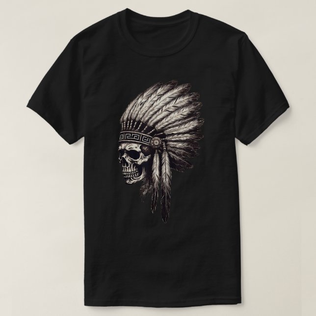 Camiseta Skull Indian Headdress Skull Jefe Indio (Diseño del anverso)