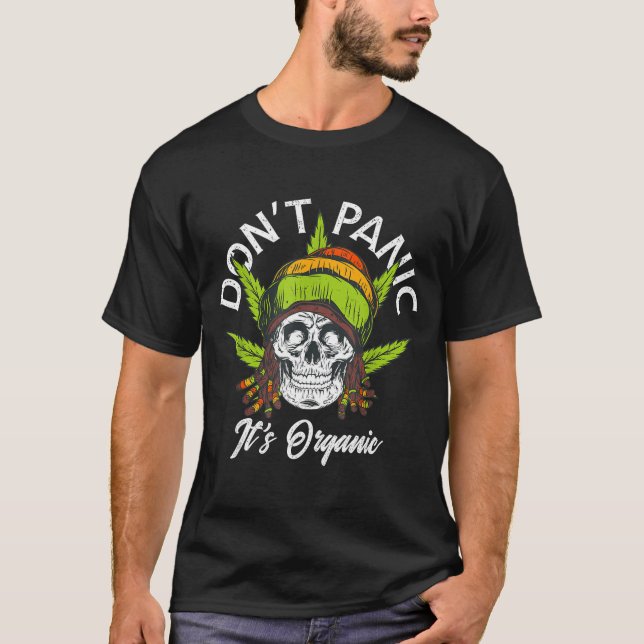 Camiseta Skull Jamaica Rasta Funny Don´t Panic It´s Organic (Anverso)