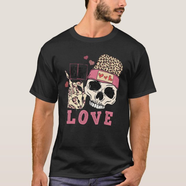 Camiseta Skull Love Anti Valentines Day Leopard Skeleton Ha (Anverso)