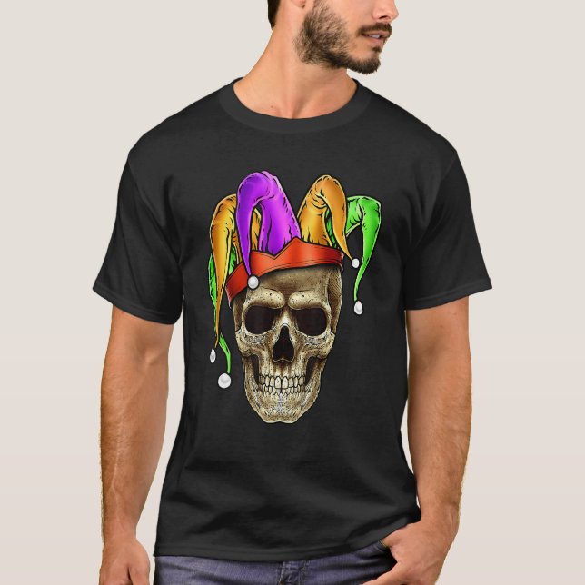 Camiseta Skull Mardi Gras Jester Carnaval de bromistas NOLA (Anverso)
