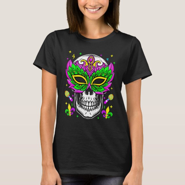 Camiseta Skull Mardi Gras Jester Louisiana Carnaval Fiesta_ (Anverso)