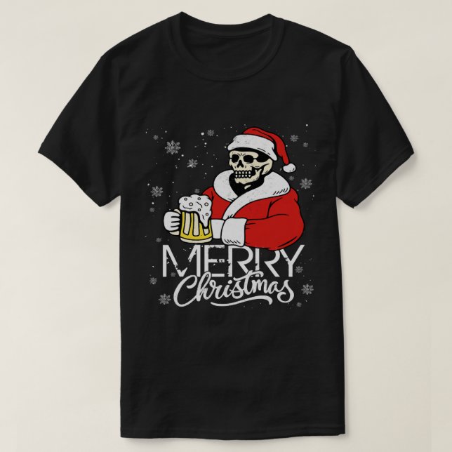Camiseta Skull Merry Gorra del cráneo de Navidad Santa Clau (Diseño del anverso)