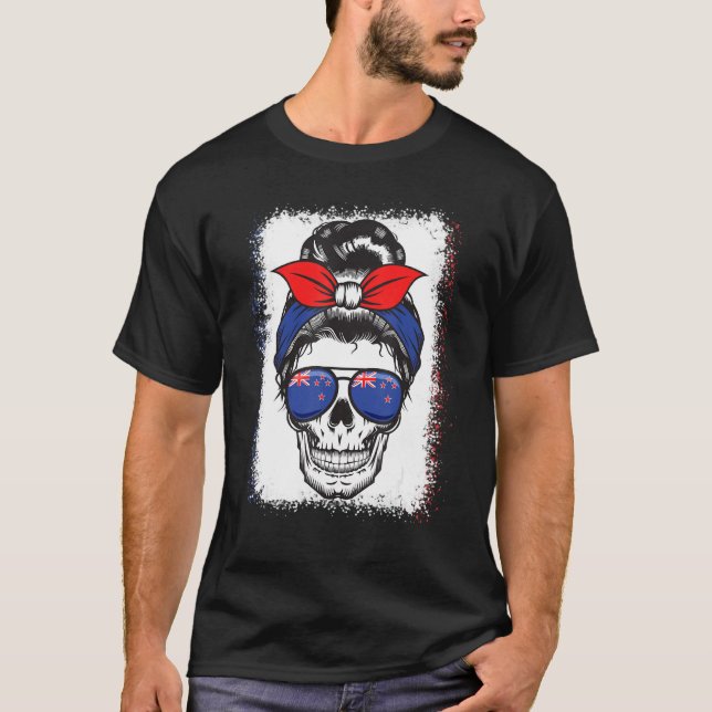 Camiseta Skull Messy Bun Bandana New Zealand Tee Girl 2022 (Anverso)