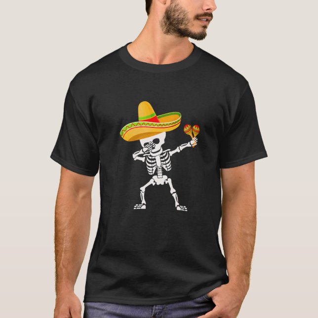 Camiseta Skull Mexicano Poncho Cinco De Mayo Dabbing Skelet (Anverso)