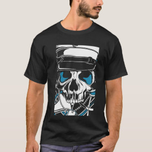 Camiseta Skull Navy Grunge Ilustracion de Arte Blanco