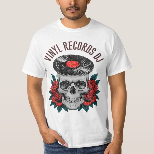 Camiseta skull rocker head record player (Anverso)