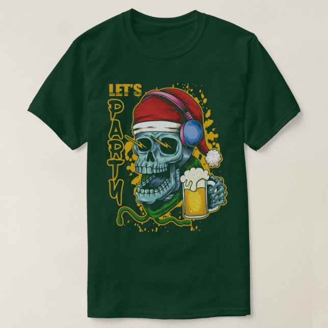 Camiseta Skull Santa Lets Beer Fiesta (Diseño del anverso)