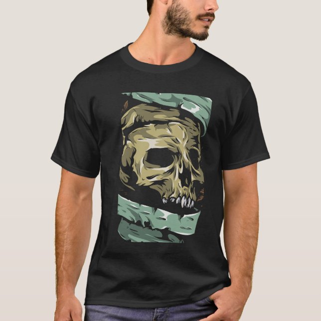 Camiseta Skull Scroll Modern Black Art Ilustracion de moda (Anverso)