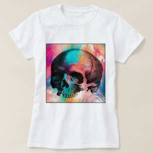 Camiseta Skull Sketch Con Fondo Colorido