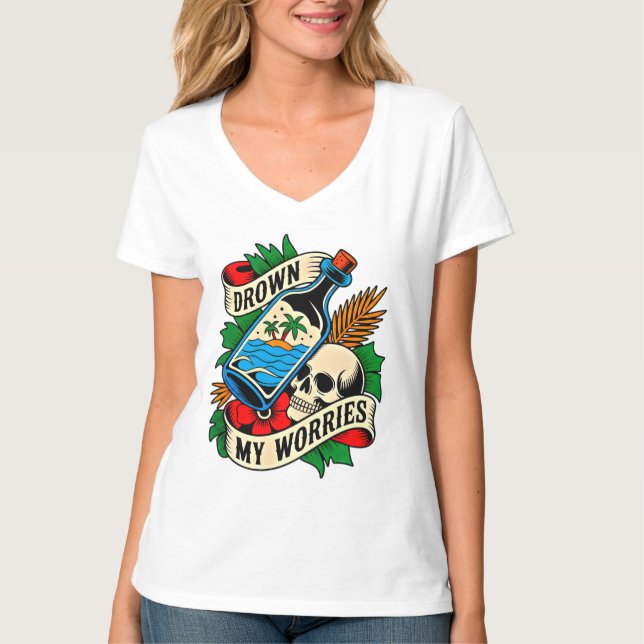 Camiseta Skull & Sunset Tatuaje Tropical | Idea de Regalo Ú (Anverso)
