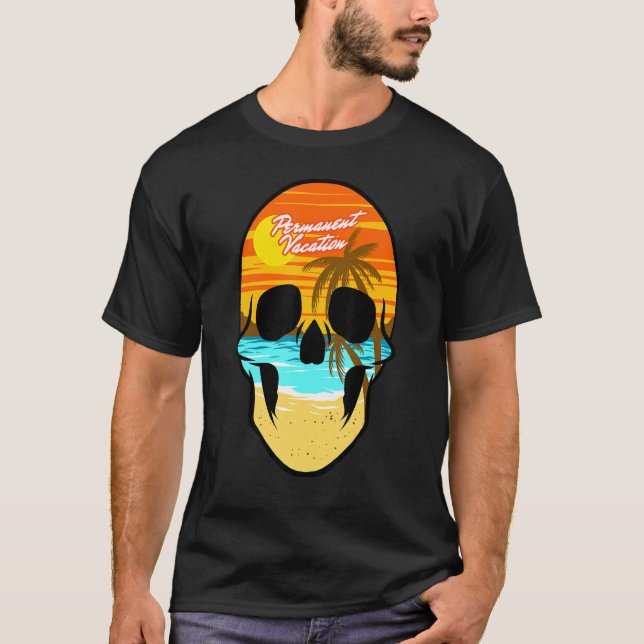 Camiseta Skull Vacaciones Permanentes Viajes Ocean Beach Su (Anverso)