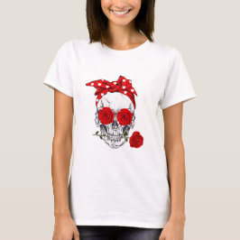 Camiseta Skull Valentine con rosas rojas