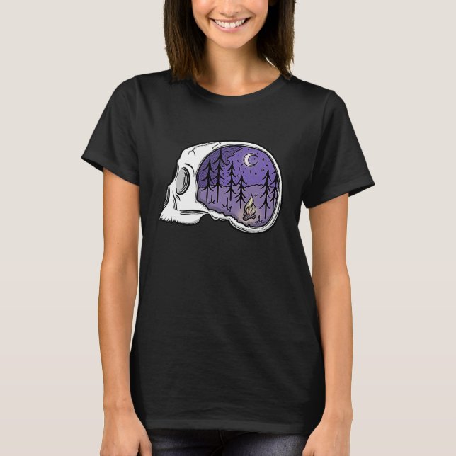 Camiseta Skull with Forest Nighttime Camping Scene True Cri (Anverso)