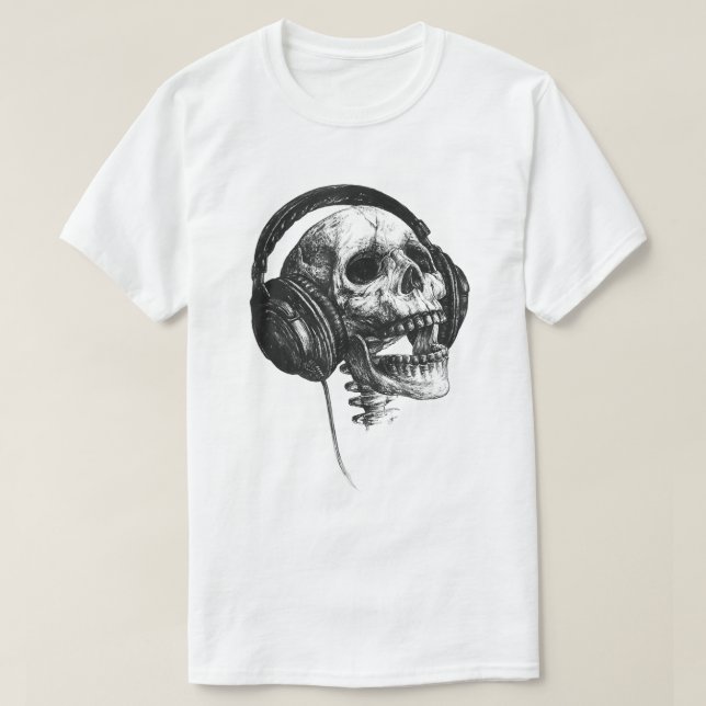 Camiseta Skull With Headphones Rock Music Art Shirt (Diseño del anverso)