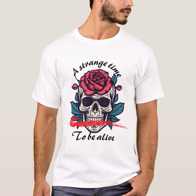 Camiseta Skull with Rose – Dark Gothic Floral Design (Anverso)