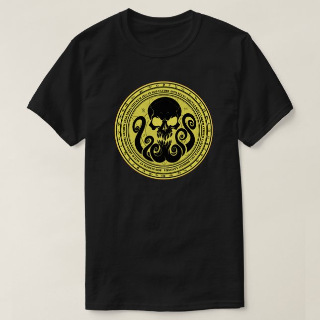 Camiseta Skullthulhu Amarillo Temeroso (Diseño del anverso)