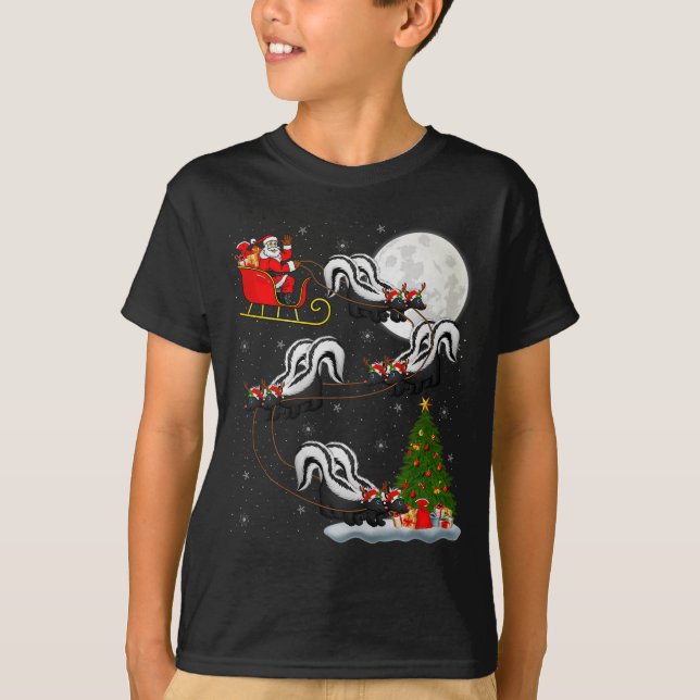 Camiseta Skunk Santa Sleigh Flying Funny Magical Christmas  (Anverso)