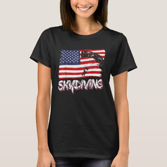 Camiseta Skydive Parachute Skydiver Parachutist USA Flag Di (Anverso)