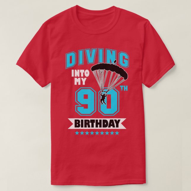Camiseta Skydiving Birthday 90 Años Primera Vez Skydivin (Diseño del anverso)