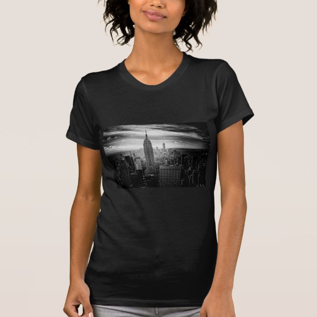 Camiseta Skyline Black And White De La Ciudad De Nueva York (Anverso)