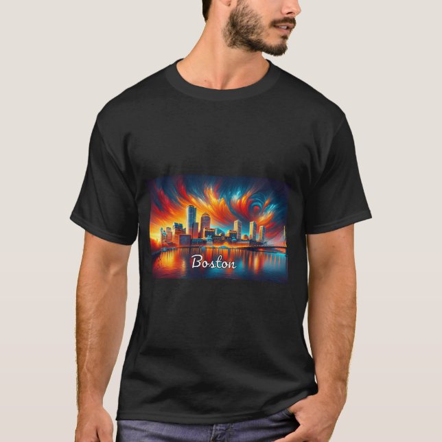 Camiseta Skyline Boston Sunset - Cityscape Splendor (Anverso)