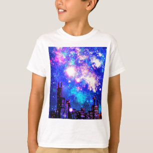 Camiseta Skyline de la ciudad de estilo cómico y cielo noct