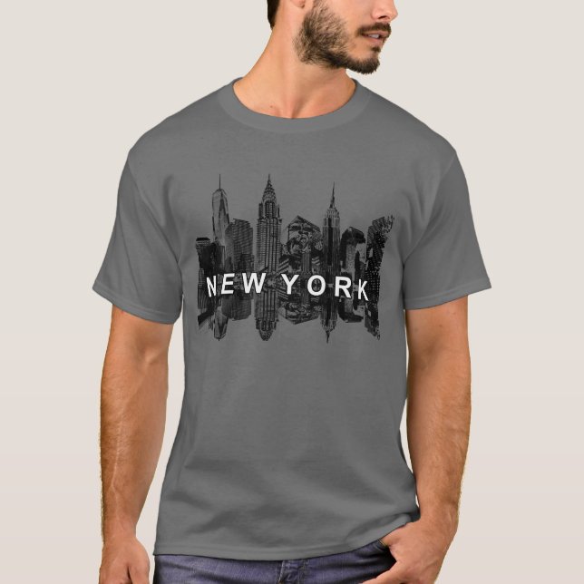 Camiseta Skyline de Nueva York en negro (Anverso)