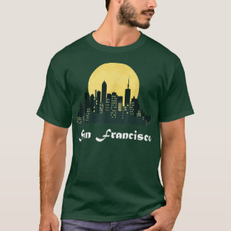 Camiseta Skyline de San Francisco: Luna brillante Ciudad de