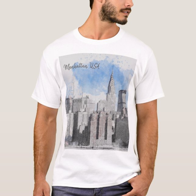Camiseta Skyline Manhattan de Nueva York (Anverso)