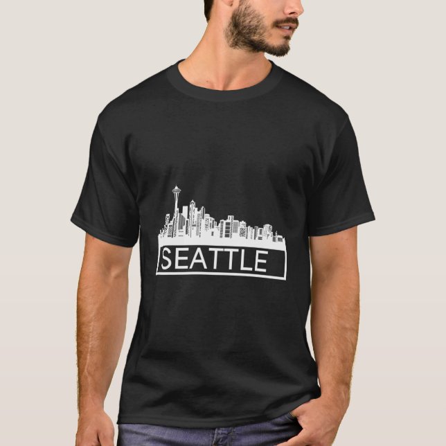 Camiseta Skyline Seattle - Gráficos blancos (Anverso)