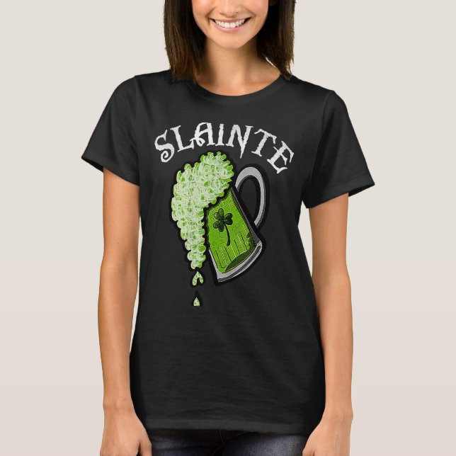 Camiseta Slainte St Patricks Day Hombres Mujeres Bebiendo M (Anverso)