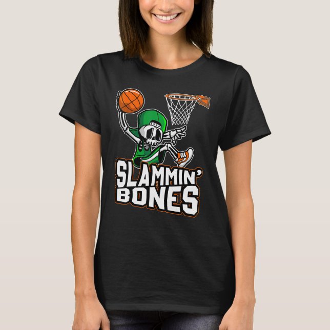 Camiseta Slammin Bones Baloncesto Halloween Skeleton Dunkin (Anverso)