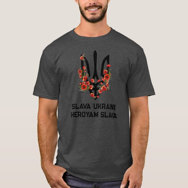 Camiseta SLAVA UCRANIA. HEROES SLAVA. Tridente. Trizub. (Anverso)