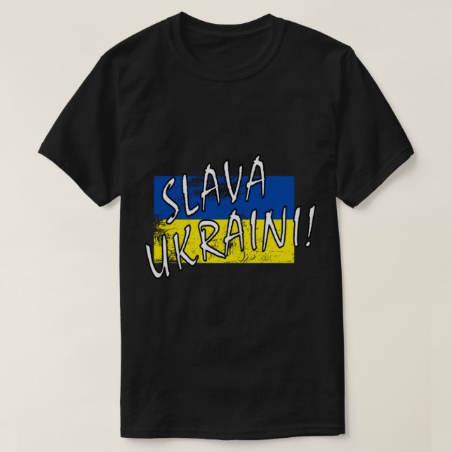 Camiseta ¡Slava Ukraini! con bandera (Diseño del anverso)