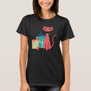 Camiseta Sleek Mid Century: Gato de Navidades modernos con 