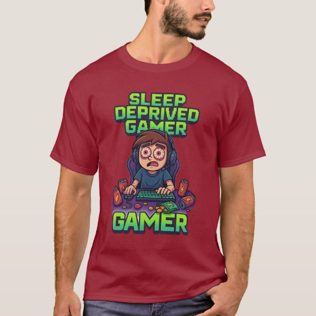 Camiseta “Sleep Deprived Gamer – Funny Gaming T-Shirt” (Anverso)