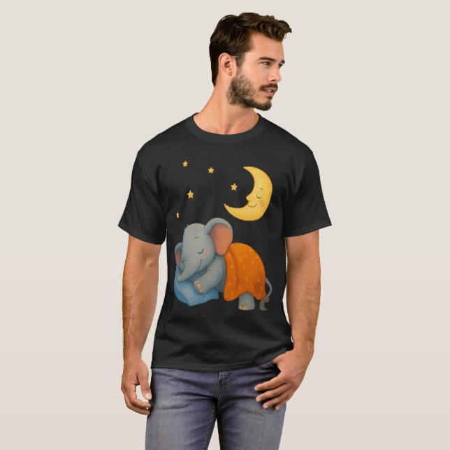 Camiseta Sleeping Baby Elephant Under the Moon – Cute Dream (Anverso completo)
