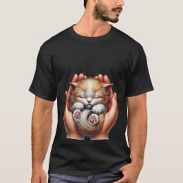 Camiseta Sleeping Kitten Cradled in Hands Tiny Fluffy Cat 