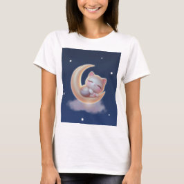 Camiseta Sleeping Kitten on Moon – Cute Kawaii Cat T-Shirt