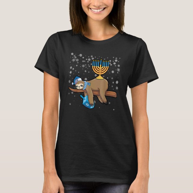 Camiseta Sleeping Sloth Menorah Hanukkah Chanukah Animal Je (Anverso)