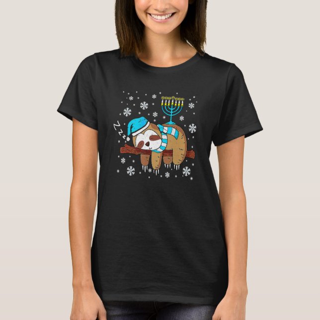 Camiseta Sleeping Sloth Menorah Hanukkah Chanukah Animal Je (Anverso)