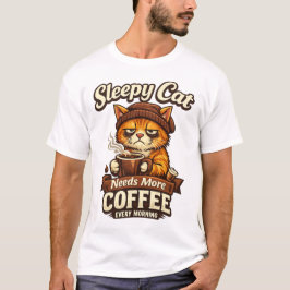 Camiseta Sleepy Cat Needs More Coffee Every Morning
