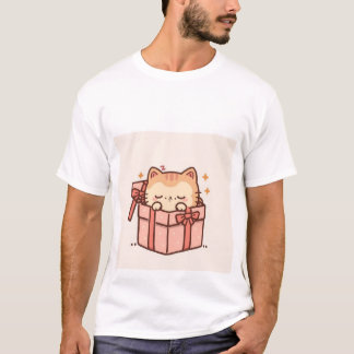 Camiseta Sleepy Kawaii Ginger Cat in Pink Gift Box ✨💤