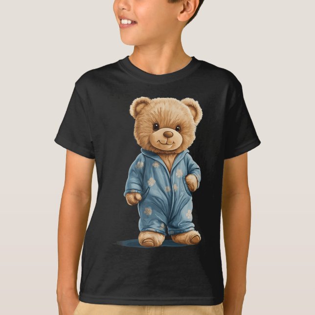 Camiseta Sleepy Teddy Bear In Comfy Pajamas For Boys And Gi (Anverso)