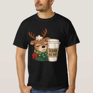 Camiseta Sleigh All Day Reindeer – Funny Christmas Coffee D
