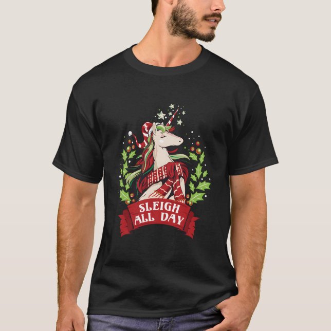 Camiseta Sleigh All Day Santa Unicorn (Anverso)