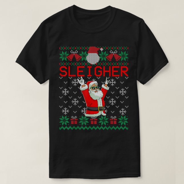 Camiseta Sleigher Heavy Metal Music Hail Santa Ugly Christm (Diseño del anverso)
