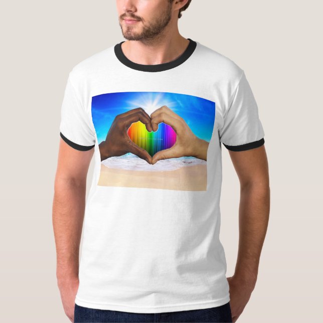 Camiseta SlipperyJoe gradiente de corazón de arcoíris vívid (Anverso)