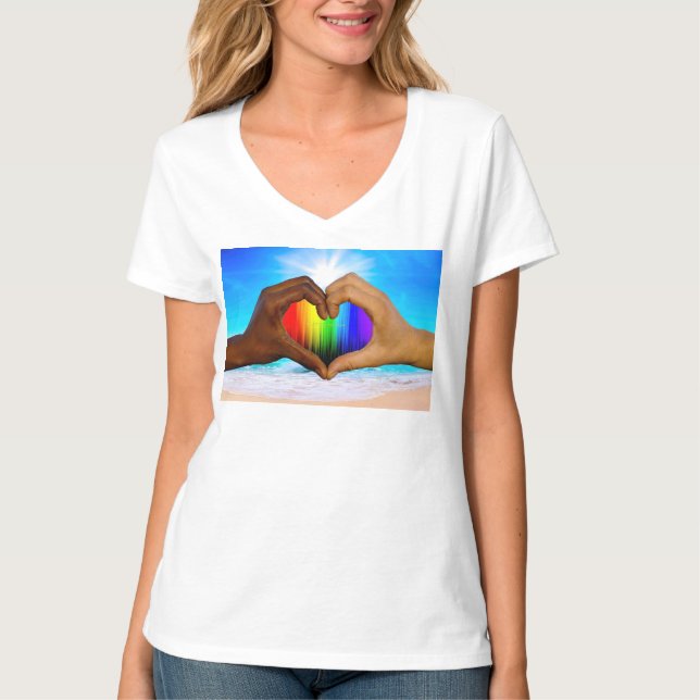 Camiseta SlipperyJoe gradiente de corazón de arcoíris vívid (Anverso)