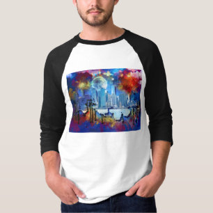 Camiseta SlipperyJoe NYC grafiti luna rodeada de remolinos 